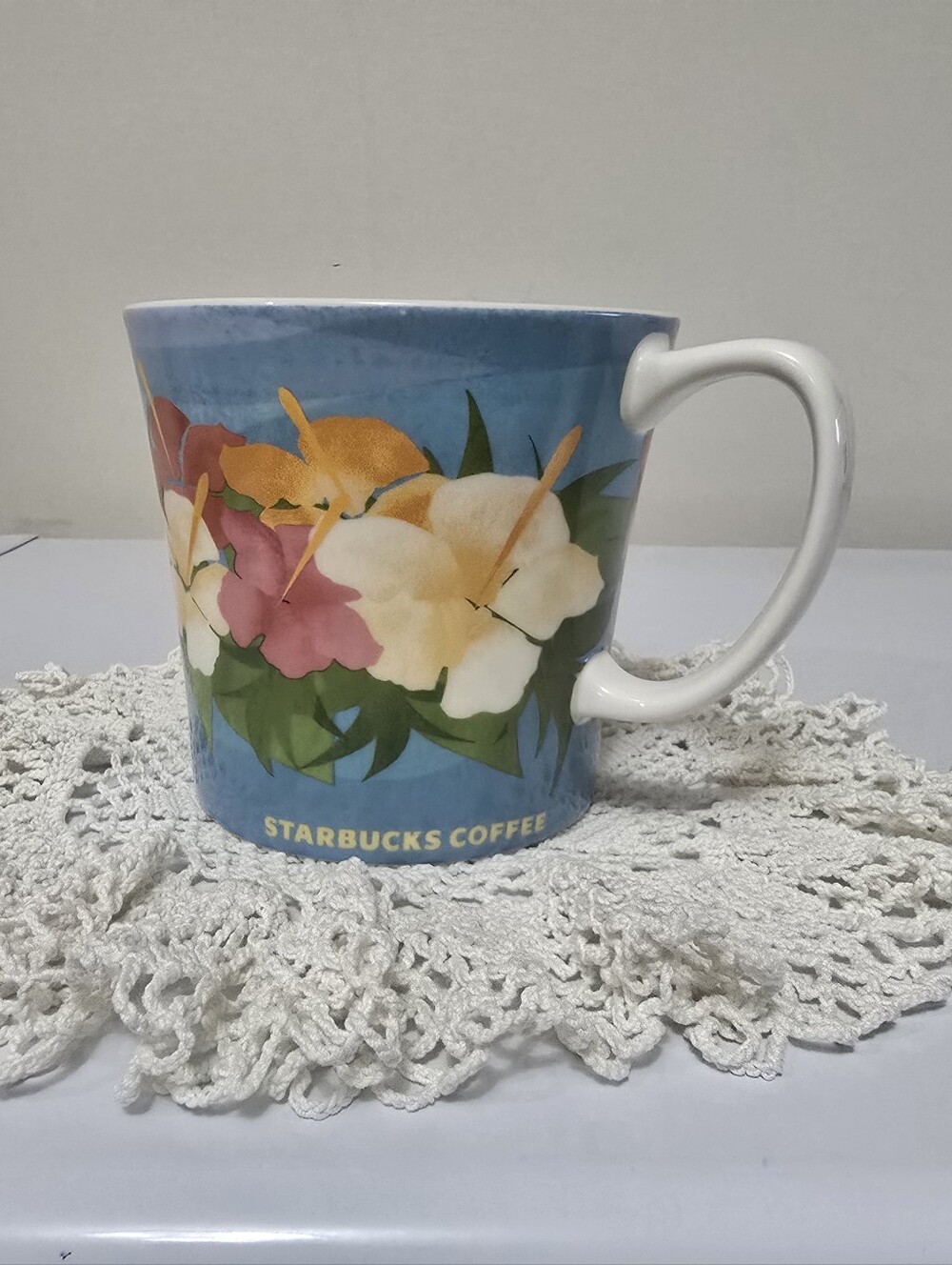 Starbucks Hawaiian Blue Floral Ceramic Coffee Mug
